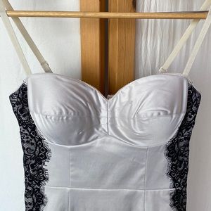 Guess ivory satin dress with black lace detail